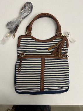 Sole Society Destin Large Hobo Shoulder Bag in a Navy Nautical Striped Canvas